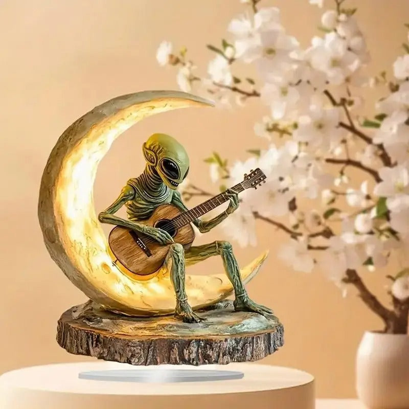 Moonlight Alien Guitarist Sculpture – Boho Tabletop Decor with LED Glow