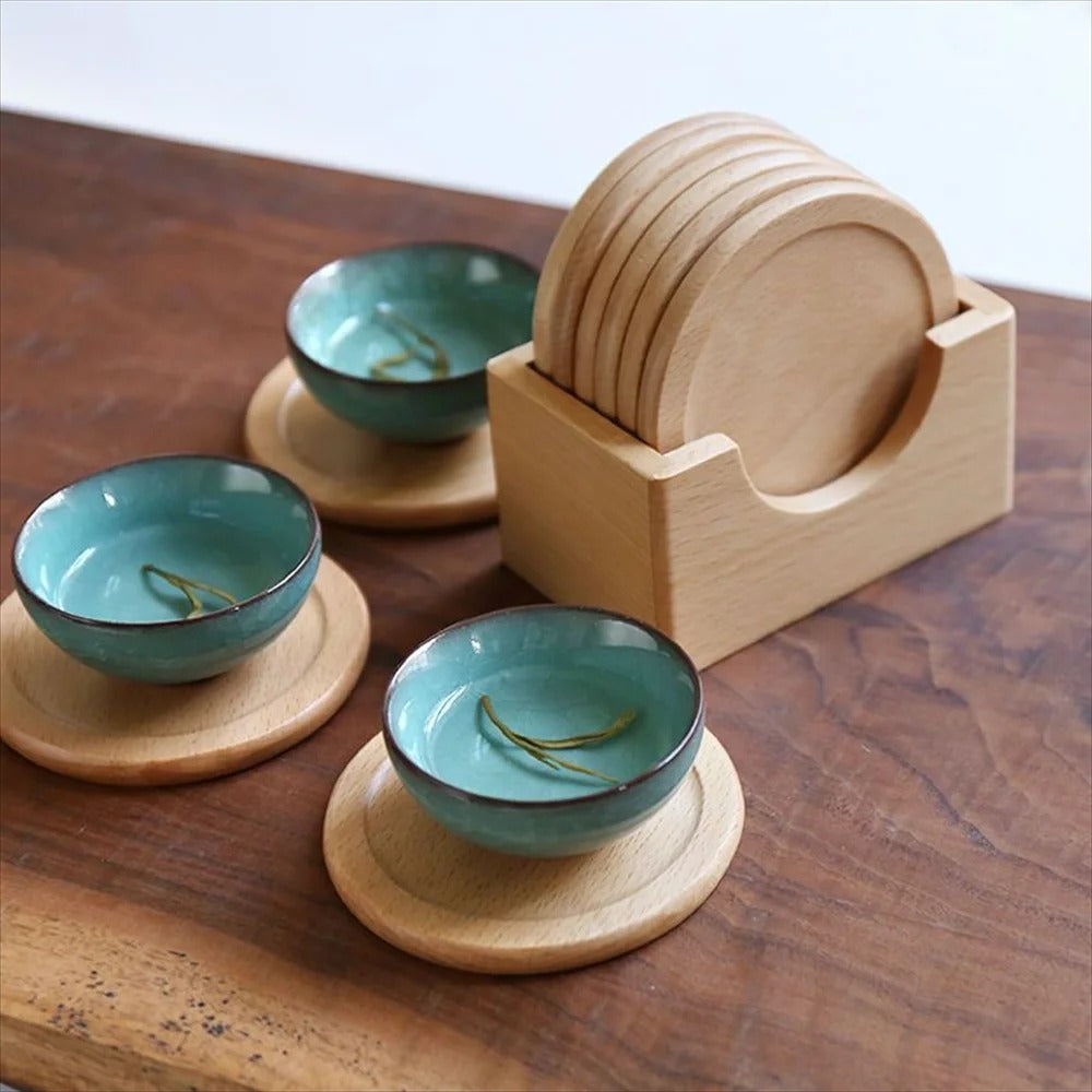 6-Piece Walnut Wood Coaster Set with Holder