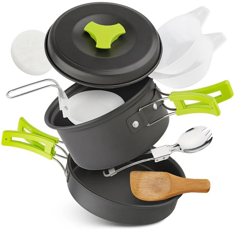 Camping Cookware Set – 10-Piece Compact Outdoor Cooking Kit with Carry Bag