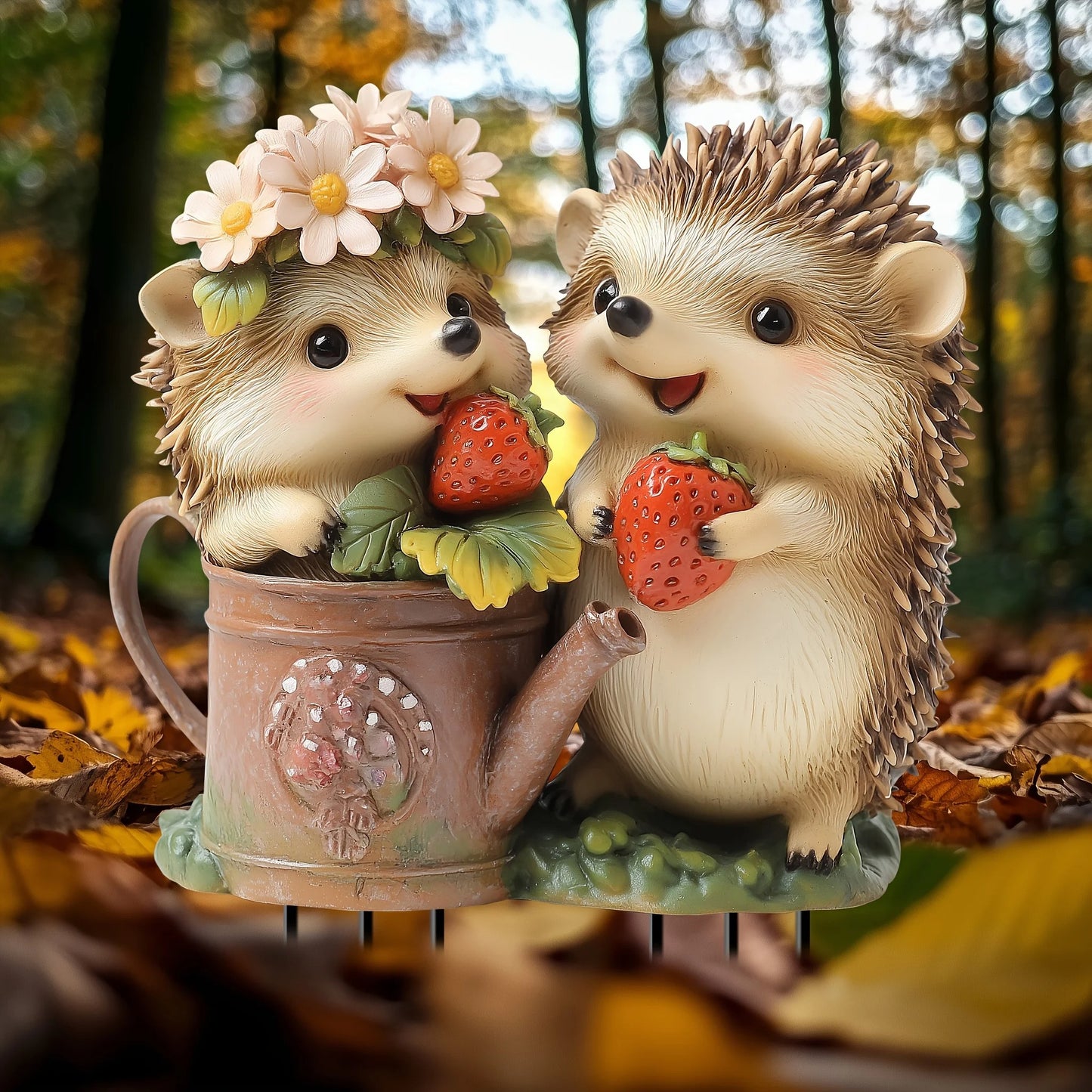 Cute Strawberry Hedgehog Garden Stake – 2D Flat Acrylic Decoration