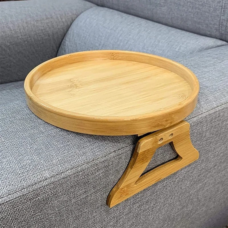 Bamboo Sofa Armrest Tray – Clip-On Drink & Snack Holder
