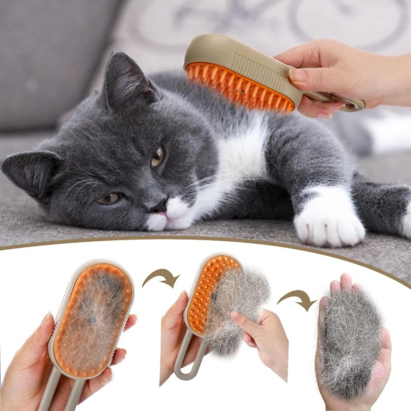 3-in-1 Cat Grooming Brush with Mist Spray – USB Rechargeable
