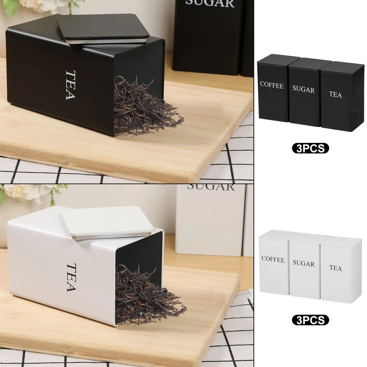3Pcs Airtight Coffee, Sugar & Tea Canister Set – 1L Metal Storage Jars with Lid