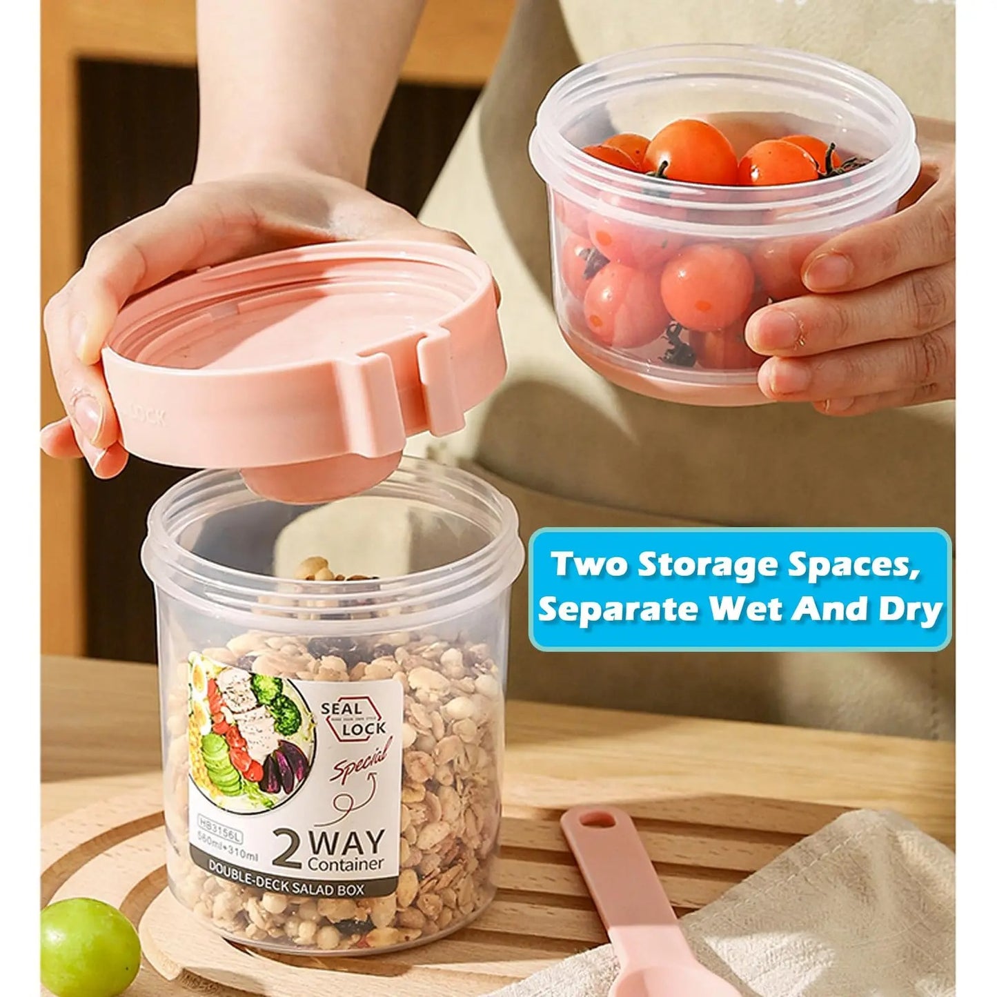 2-Layer Salad & Snack Container with Dressing Cup and Fork