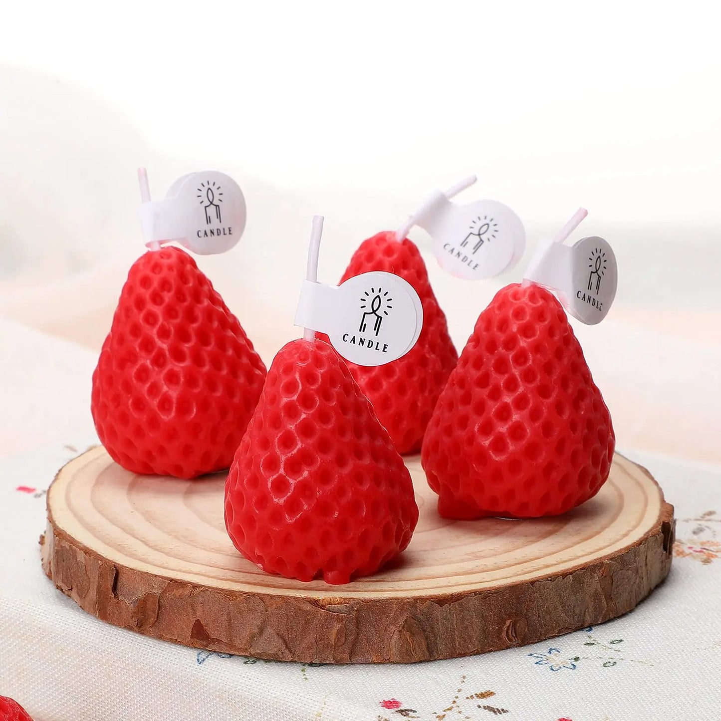 Handmade Strawberry Shaped Scented Candles - 4pcs
