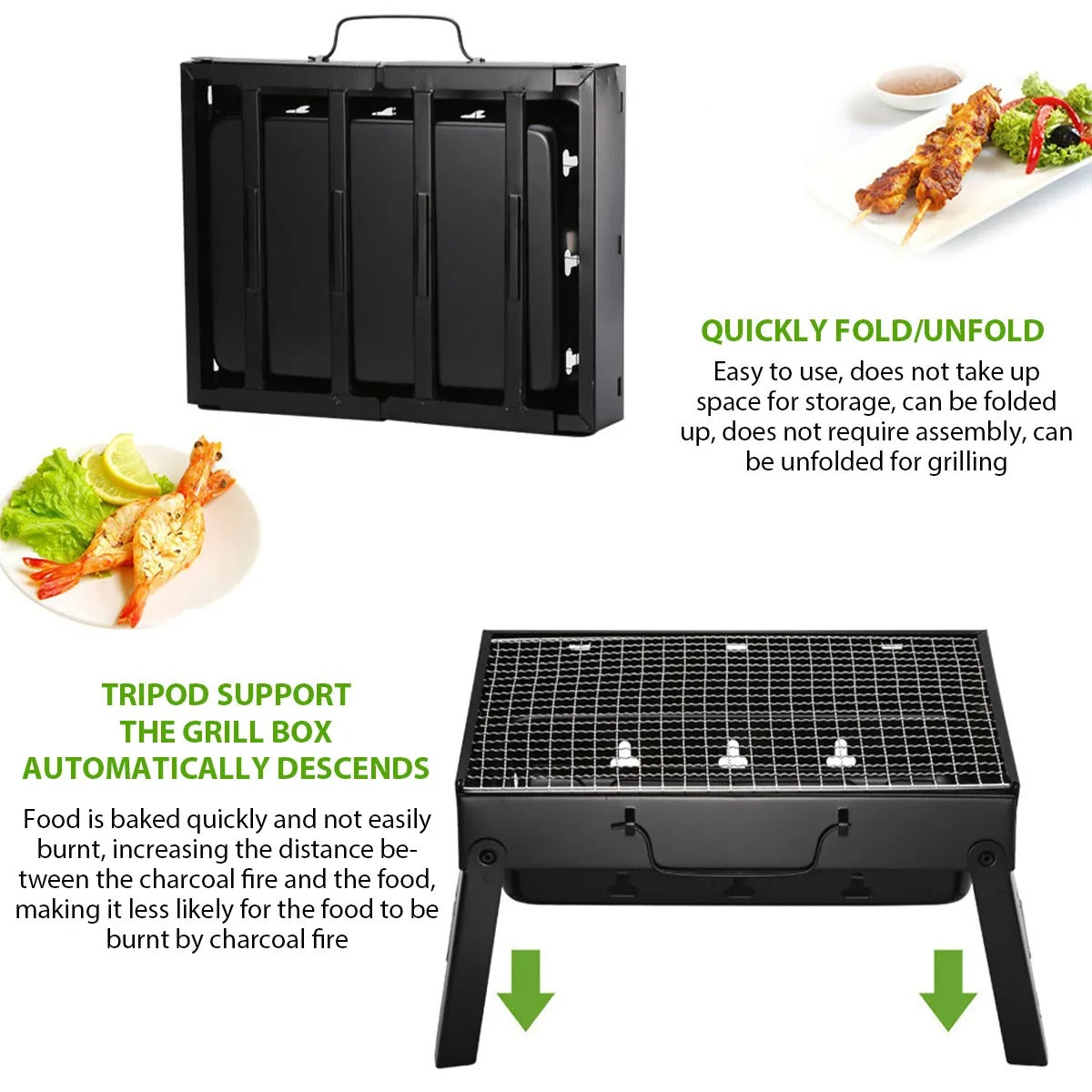 Portable Charcoal BBQ Grill – Foldable Stainless Steel Barbecue for Camping