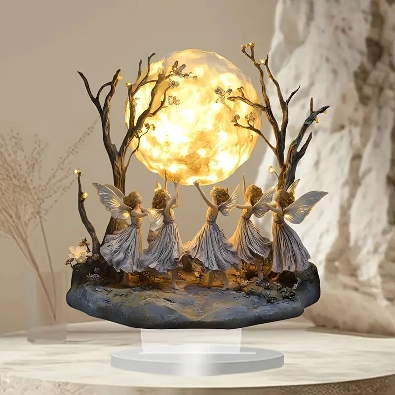 Bohemian Fairy Moon Lamp – Acrylic Angel Statue Tabletop Decor