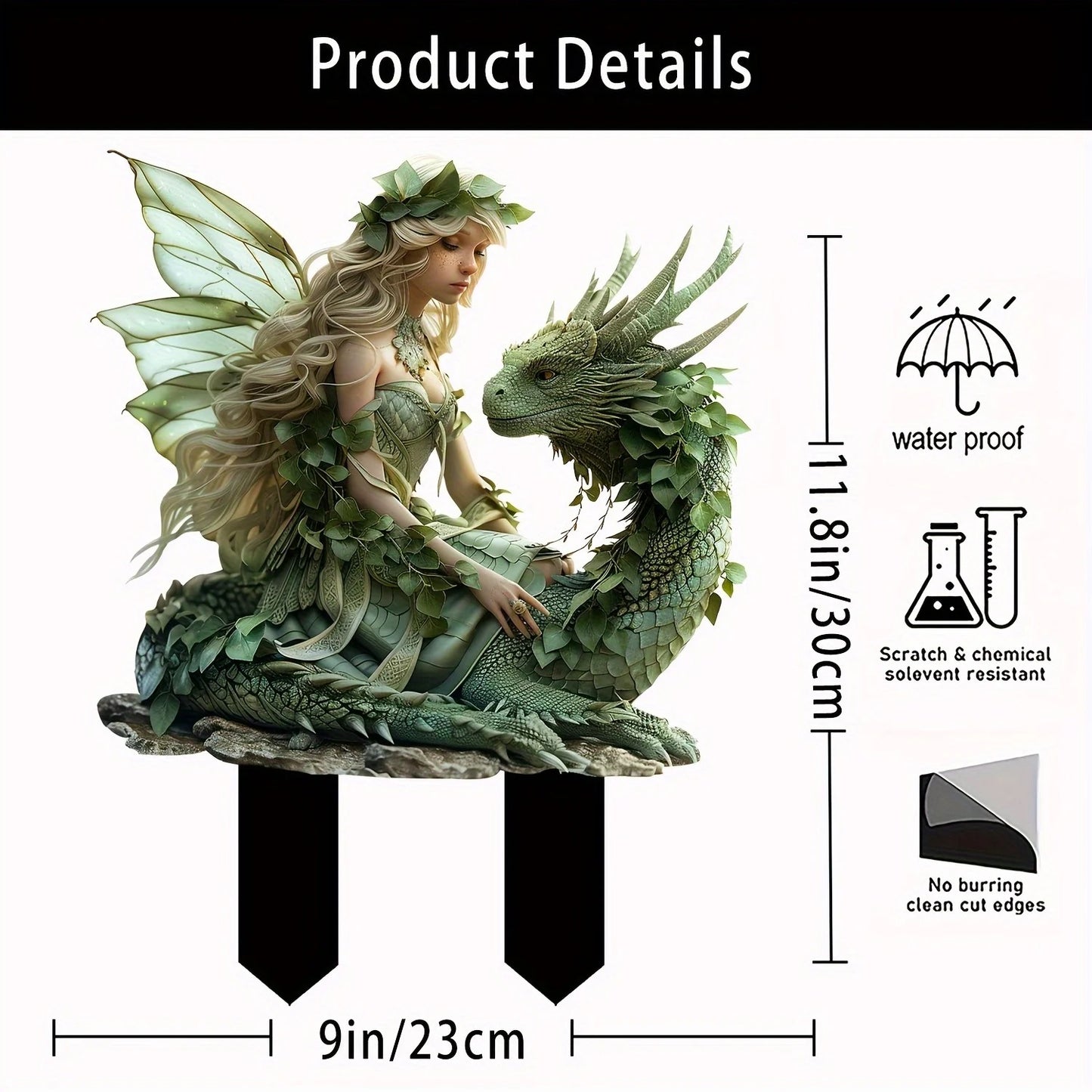 Charming Green Fairy & Dragon Garden Statue