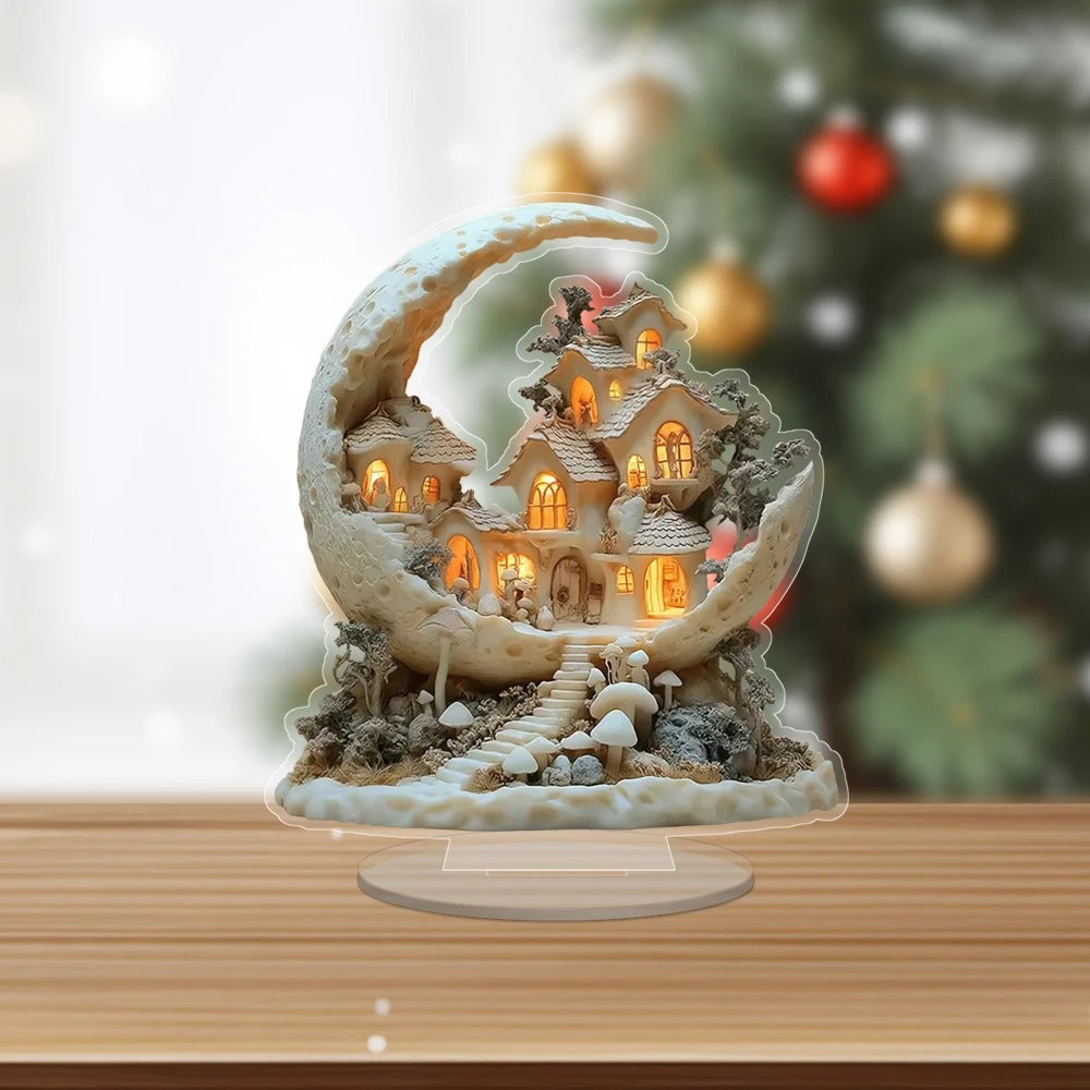 Moon Snow House with Base Acrylic Decoration