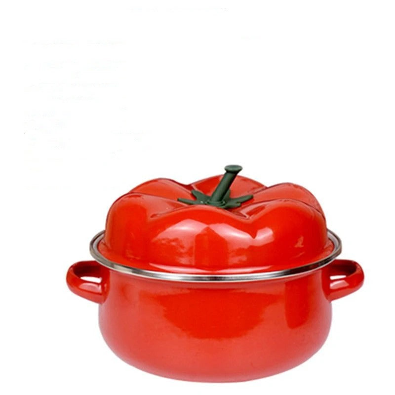 Tomato-Shaped Enameled Saucepan – Decorative Kitchen Cookware