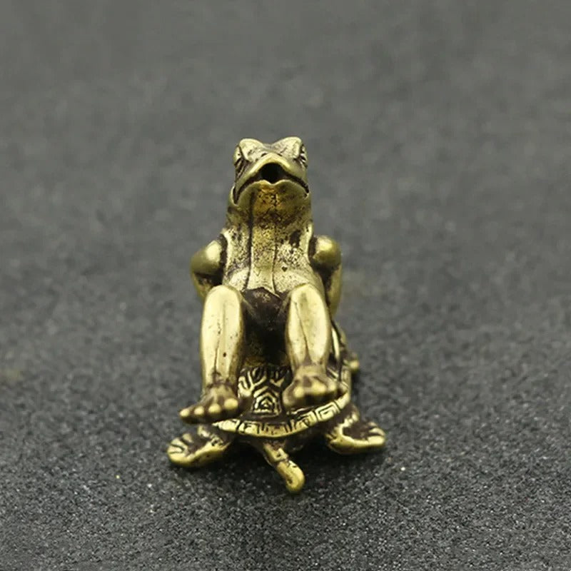 Antique Brass Tortoise and Frog Miniature