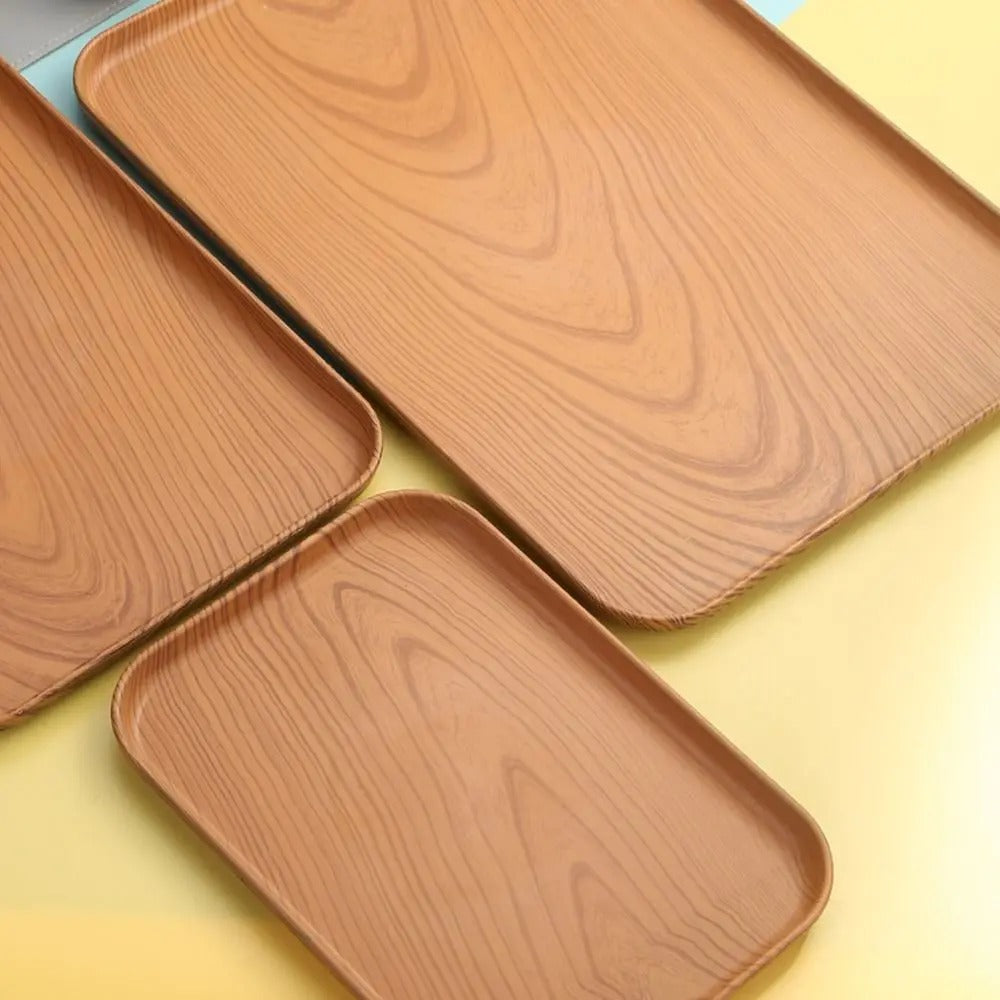 Nordic Plastic Serving Tray – Wood-Look Rectangular Tray