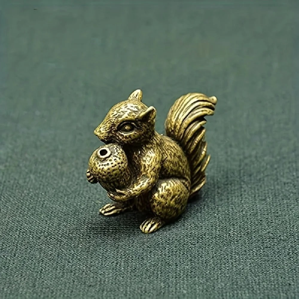 Antique Brass Squirrel Figurine – Solid Incense Holder