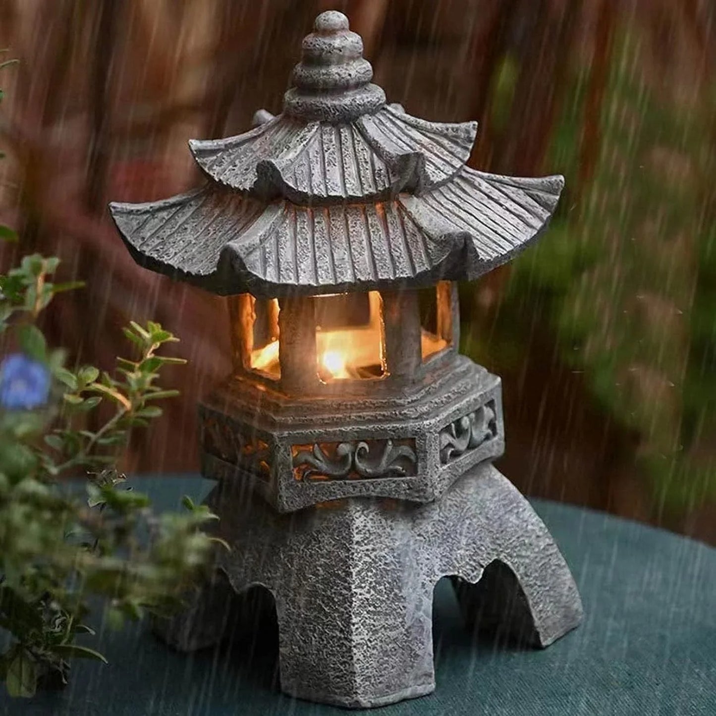 Solar LED Pagoda Lantern – Japanese Garden Light Statue
