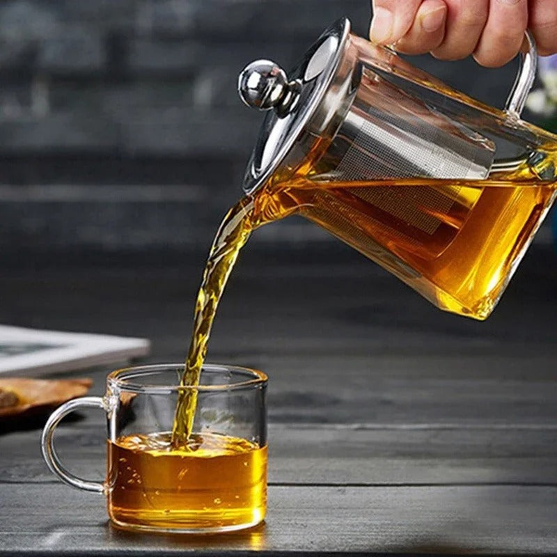 Heat-Resistant Square Glass Teapot with Stainless Steel Infuser