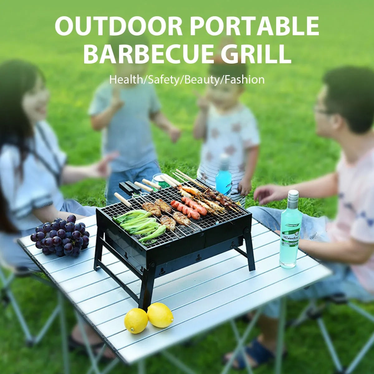 Portable Charcoal BBQ Grill – Foldable Stainless Steel Barbecue for Camping