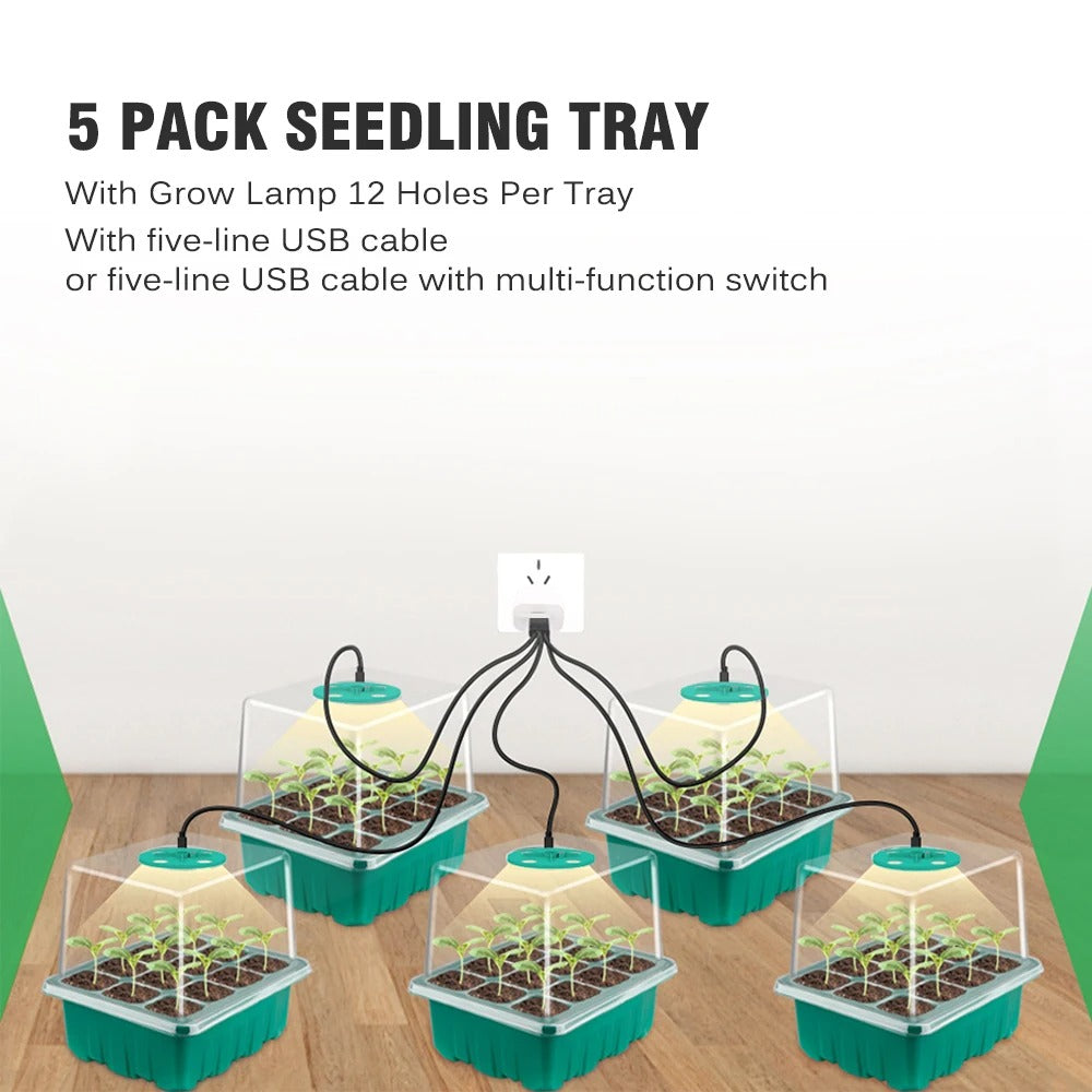 5-Pack Seed Starter Trays with LED Grow Lights