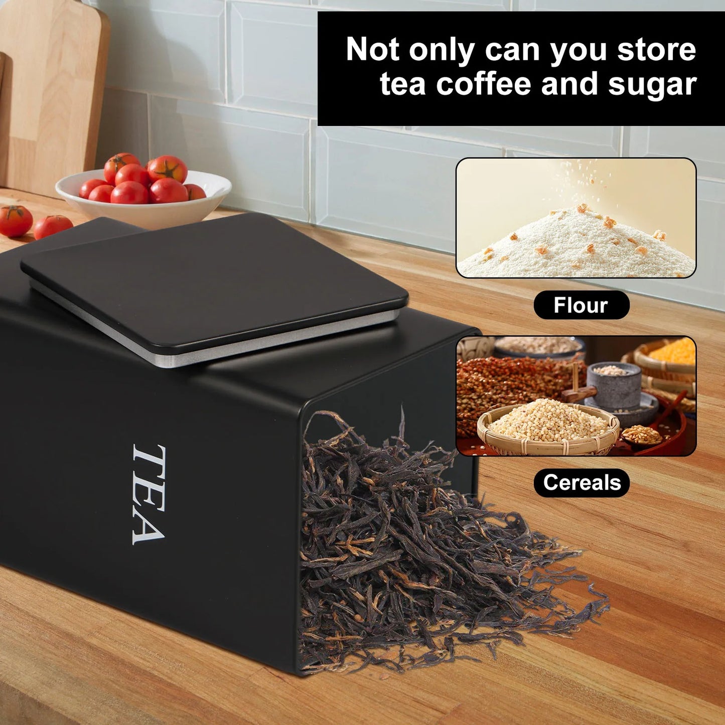 3Pcs Airtight Coffee, Sugar & Tea Canister Set – 1L Metal Storage Jars with Lid