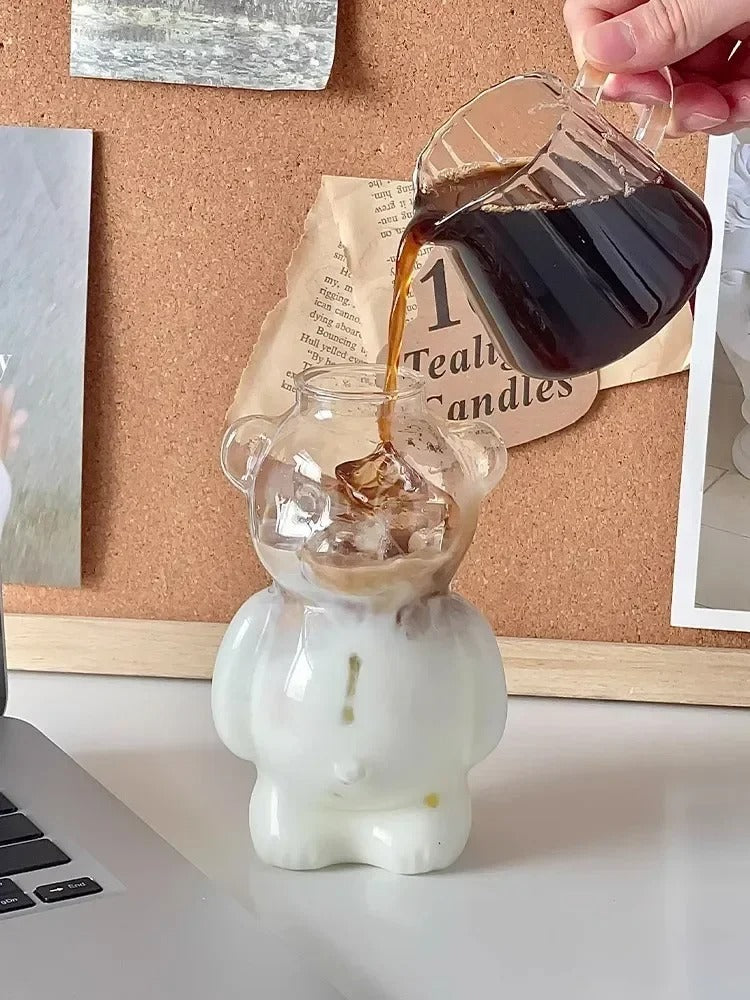Glasbecher mit Strohhalm und Cartoon-Bär – Süßes Geschenk für Kinder und Frauen