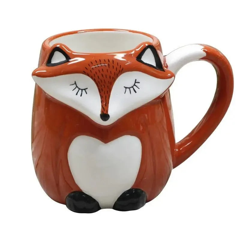 Cute Ceramic Fox Mug with Lid