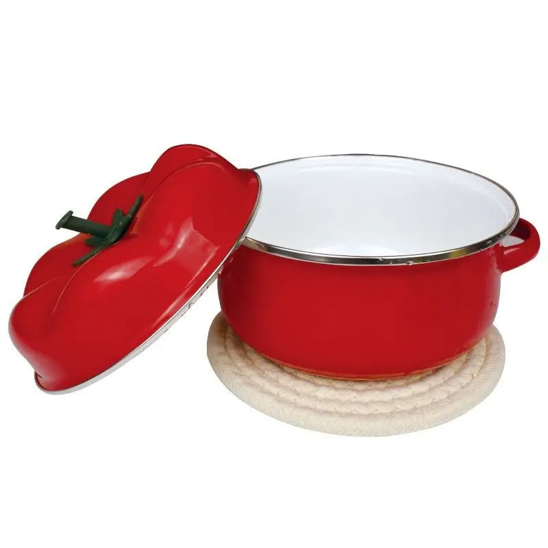 Tomato-Shaped Enameled Saucepan – Decorative Kitchen Cookware