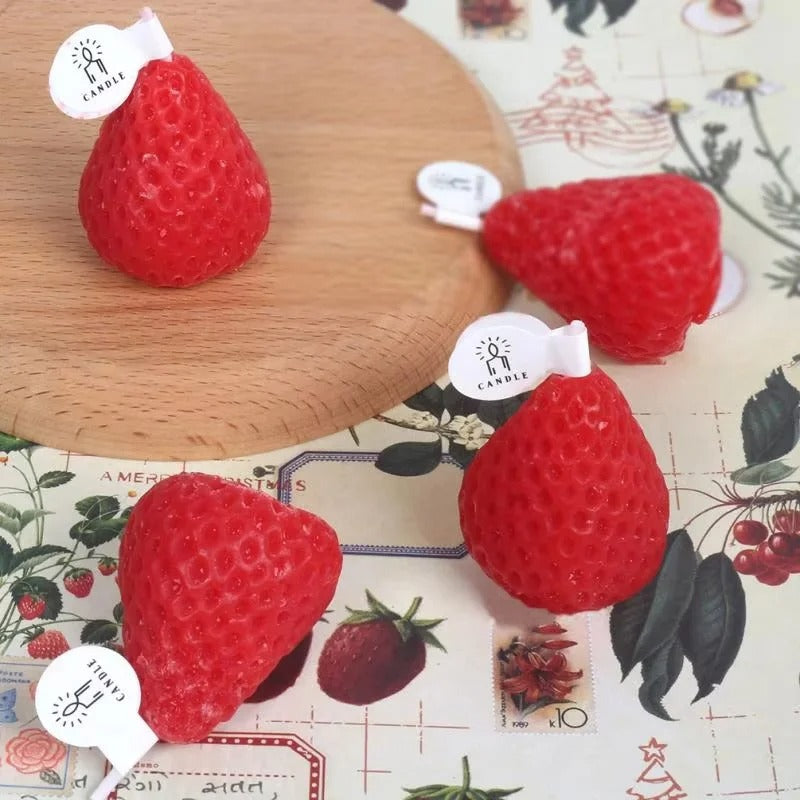 Handmade Strawberry Shaped Scented Candles - 4pcs