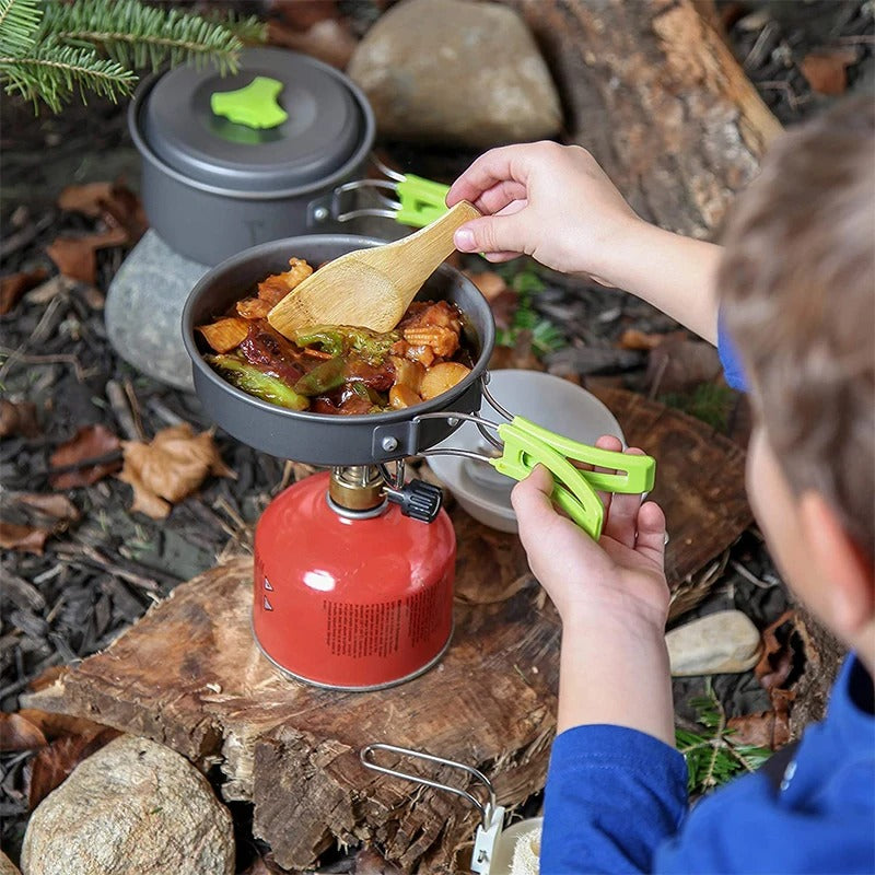 Camping Cookware Set – 10-Piece Compact Outdoor Cooking Kit with Carry Bag