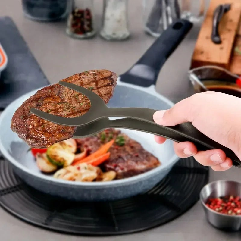 2-in-1 Flip Tongs – Nylon Grip Spatula Clamp
