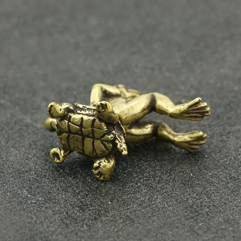 Antique Brass Tortoise and Frog Miniature
