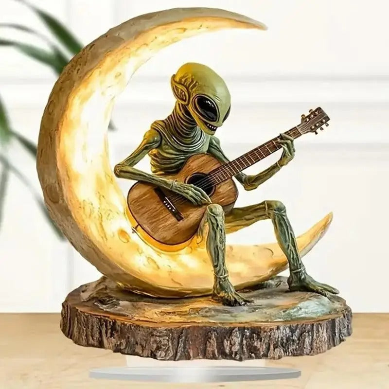 Moonlight Alien Guitarist Sculpture – Boho Tabletop Decor with LED Glow