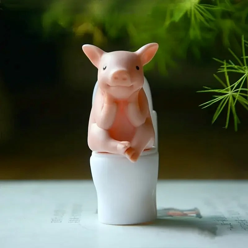 Mini Pig on Toilet Figurine