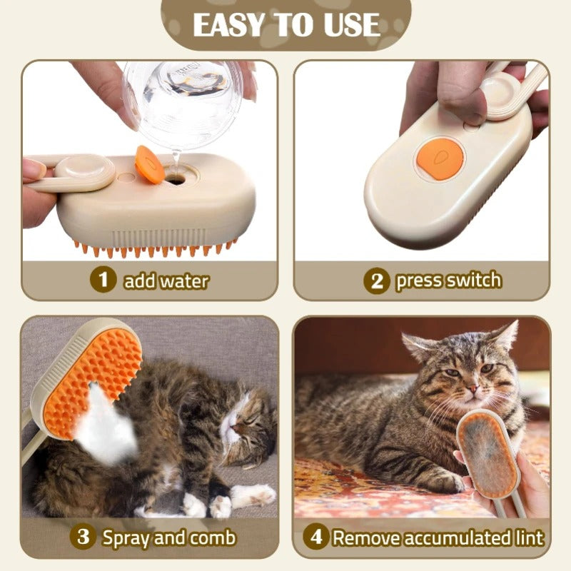 3-in-1 Cat Grooming Brush with Mist Spray – USB Rechargeable