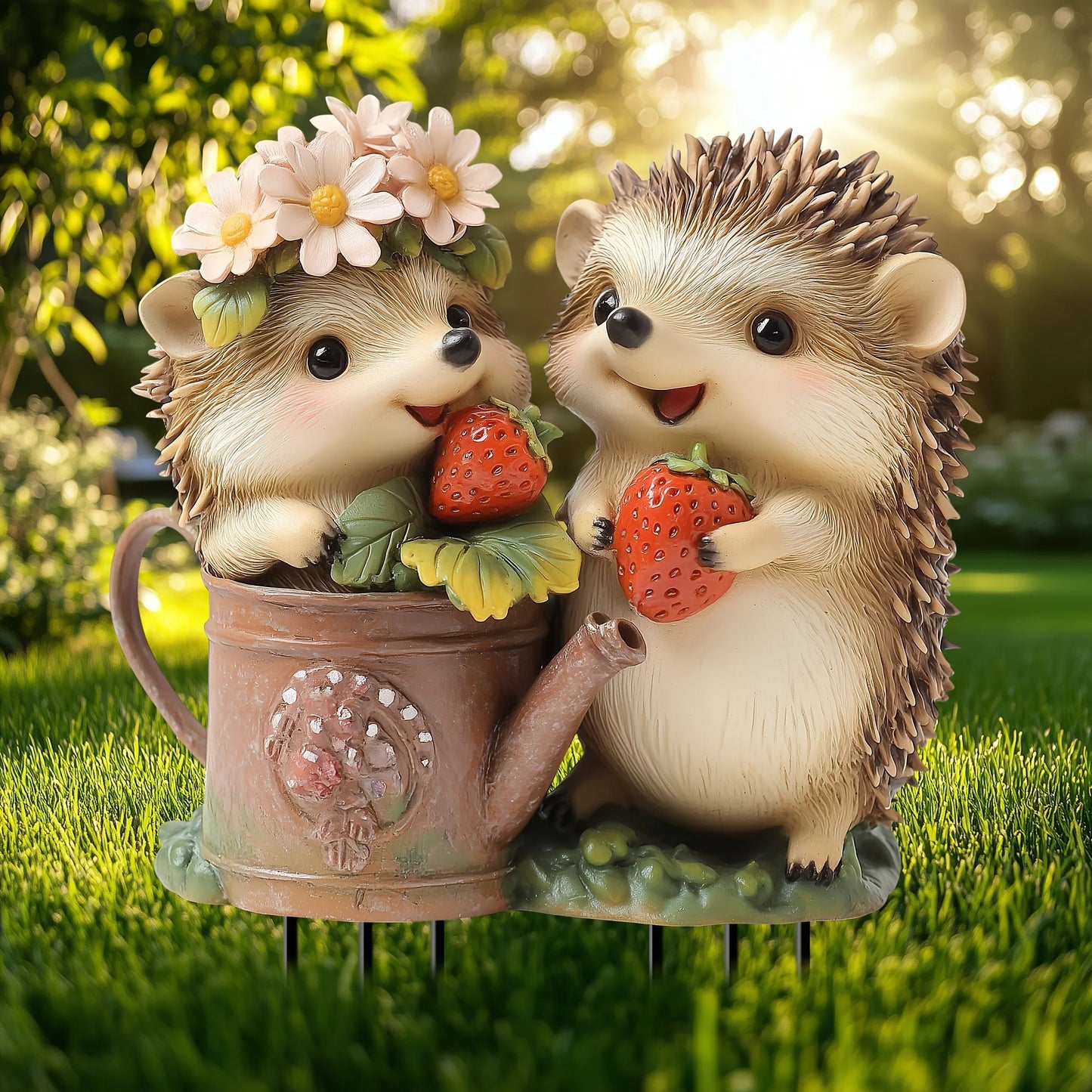 Cute Strawberry Hedgehog Garden Stake – 2D Flat Acrylic Decoration