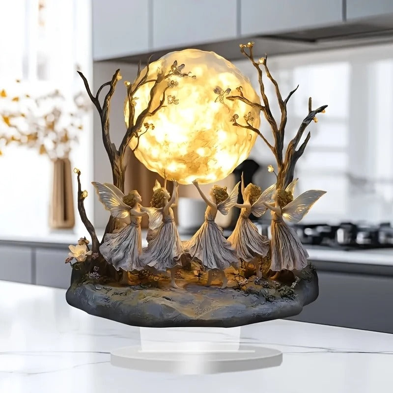 Bohemian Fairy Moon Lamp – Acrylic Angel Statue Tabletop Decor
