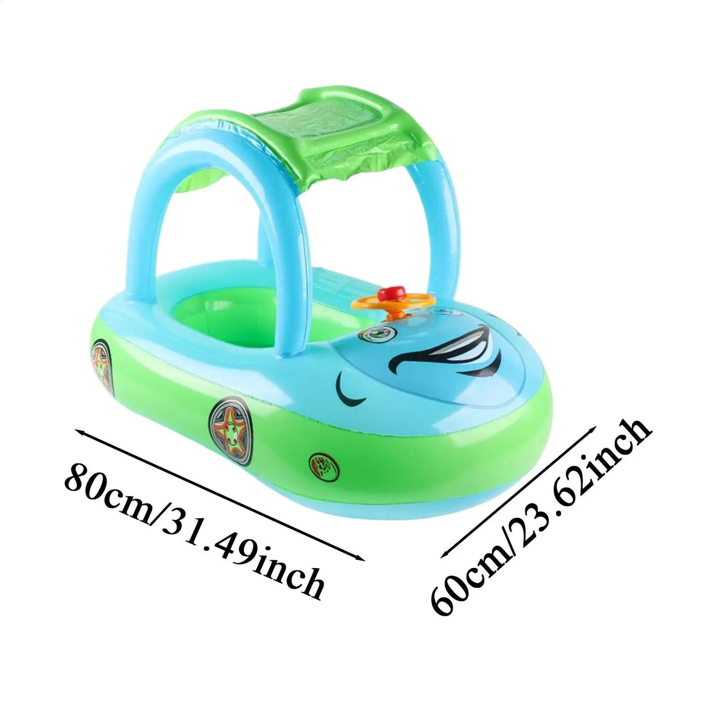 Toddler Pool Float with Canopy – Inflatable Car Design Swim Trainer
