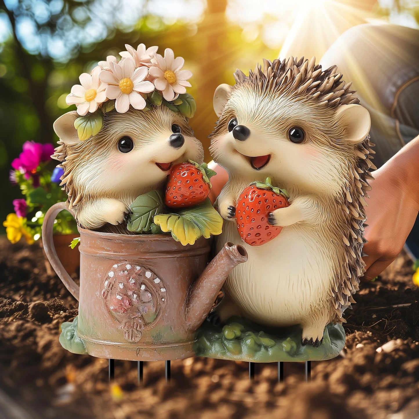 Cute Strawberry Hedgehog Garden Stake – 2D Flat Acrylic Decoration