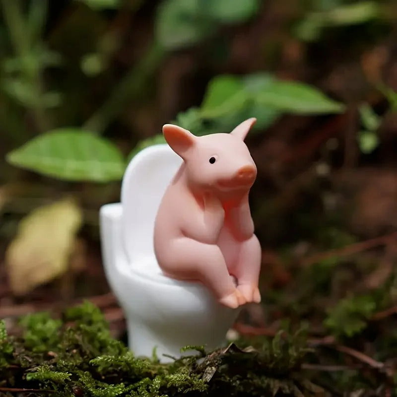 Mini Pig on Toilet Figurine