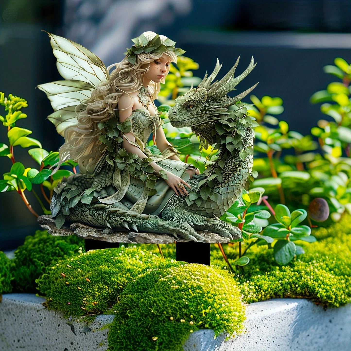 Charming Green Fairy & Dragon Garden Statue