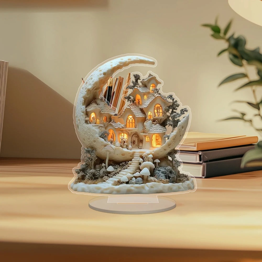 Moon Snow House with Base Acrylic Decoration