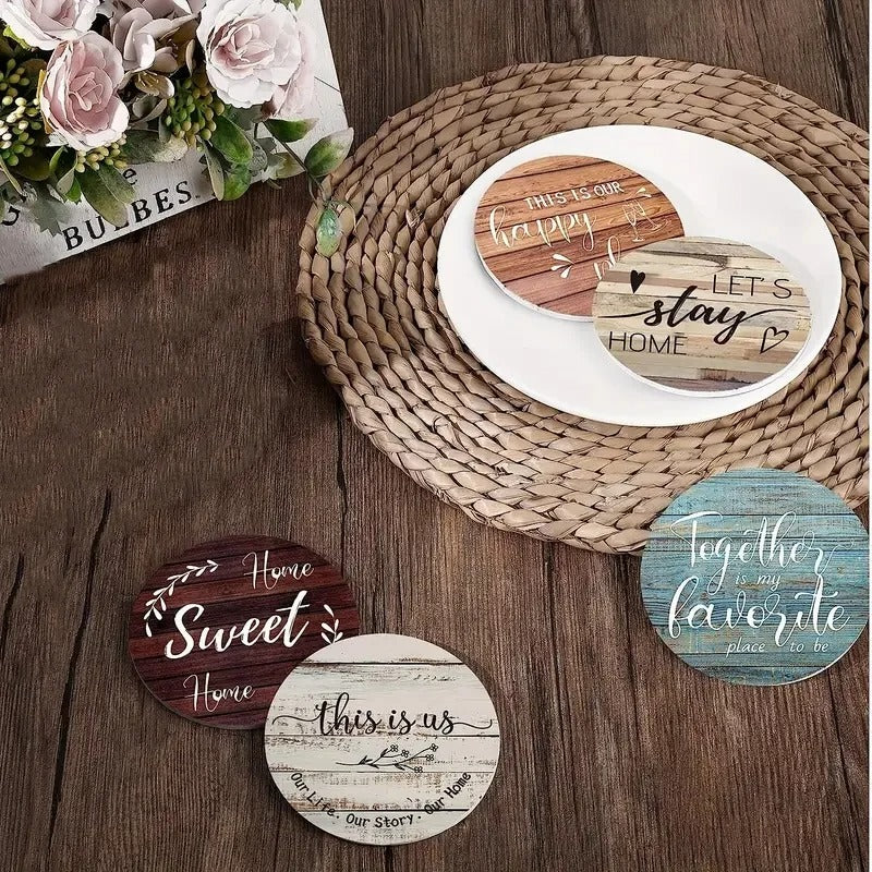 Rustic Quote Coaster Set Wooden – 6pcs