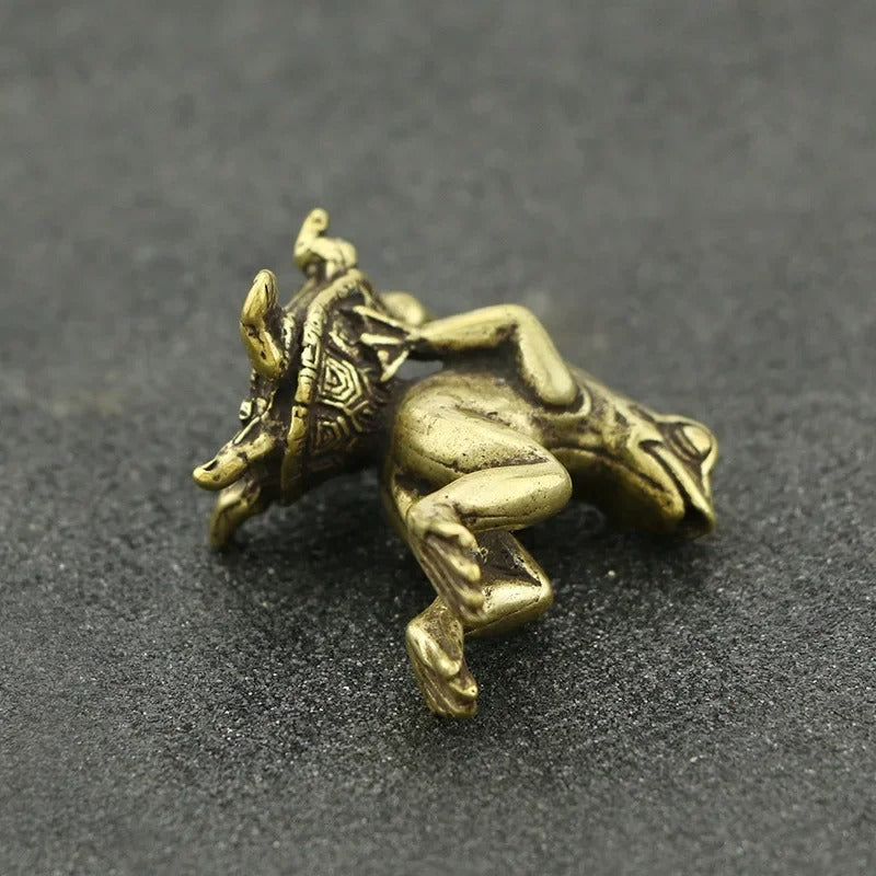 Antique Brass Tortoise and Frog Miniature