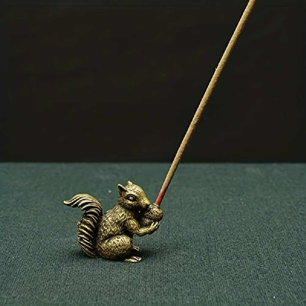 Antique Brass Squirrel Figurine – Solid Incense Holder