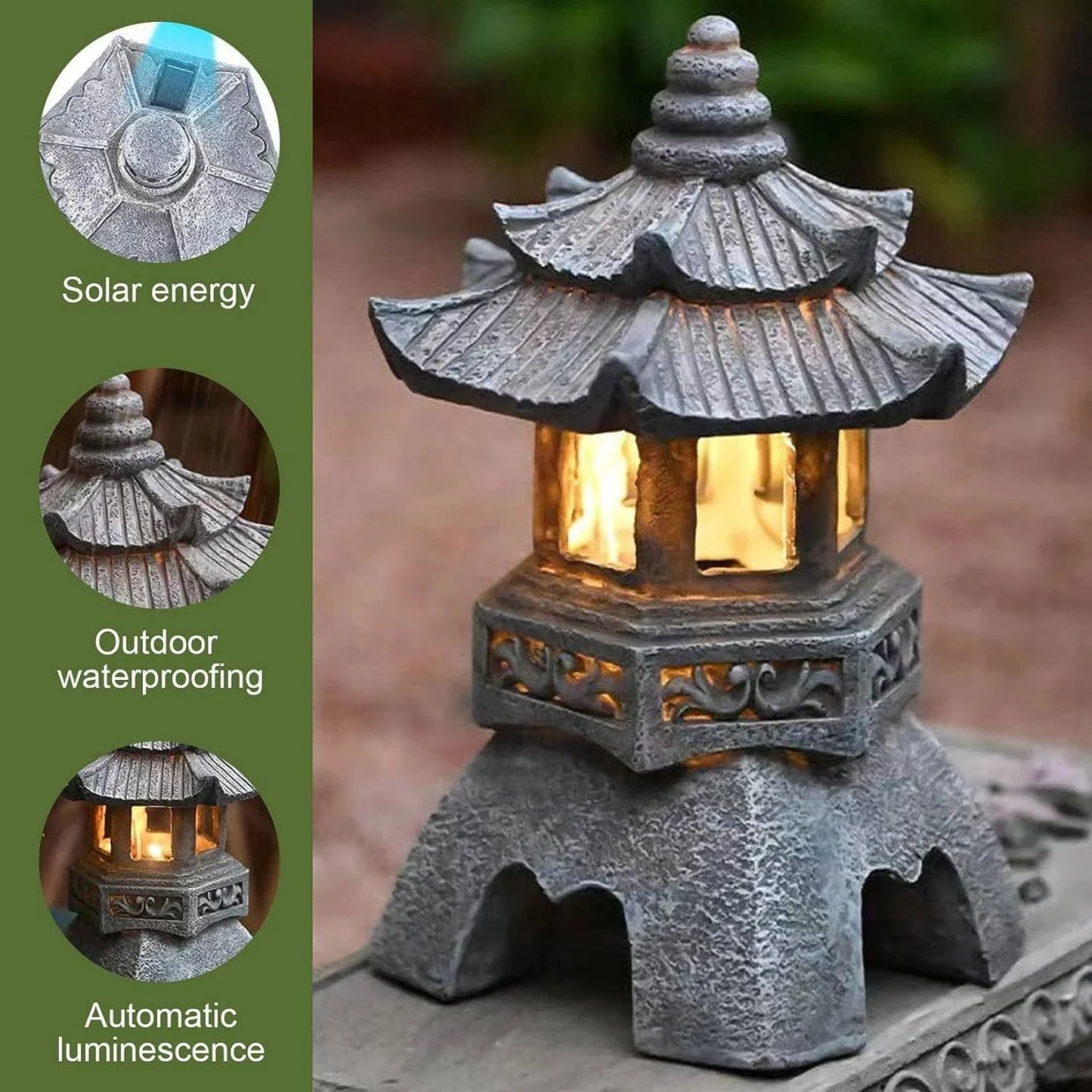 Solar LED Pagoda Lantern – Japanese Garden Light Statue