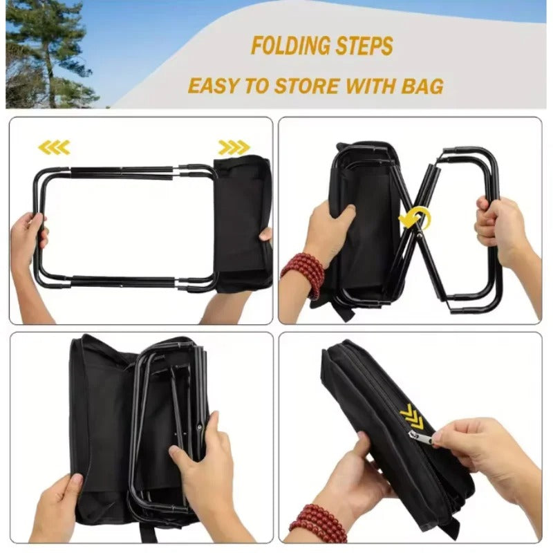Foldable Camping Stool with Zipper Storage - 2pcs