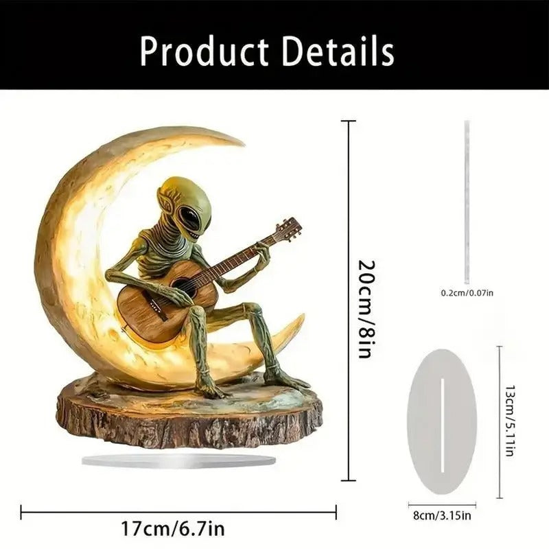 Moonlight Alien Guitarist Sculpture – Boho Tabletop Decor with LED Glow