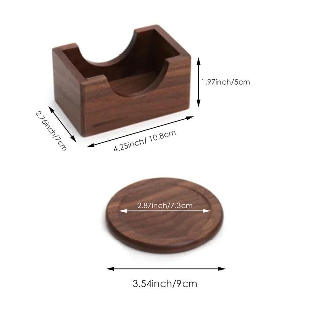 6-Piece Walnut Wood Coaster Set with Holder