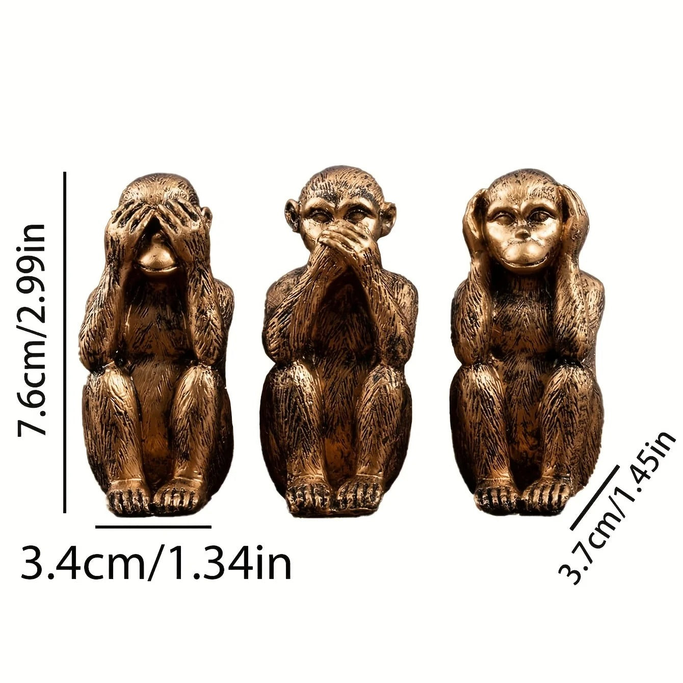 See, Hear, Speak, No Evil Monkey Sculpture Set - 3Pcs