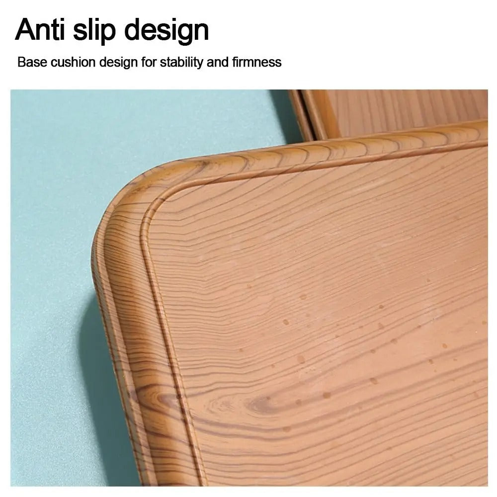 Nordic Plastic Serving Tray – Wood-Look Rectangular Tray