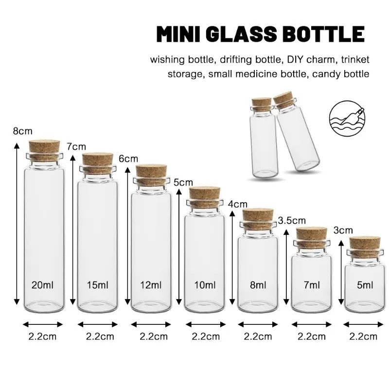 10PCS Mini Glass Bottles with Cork - DIY Vials for Crafts & Storage