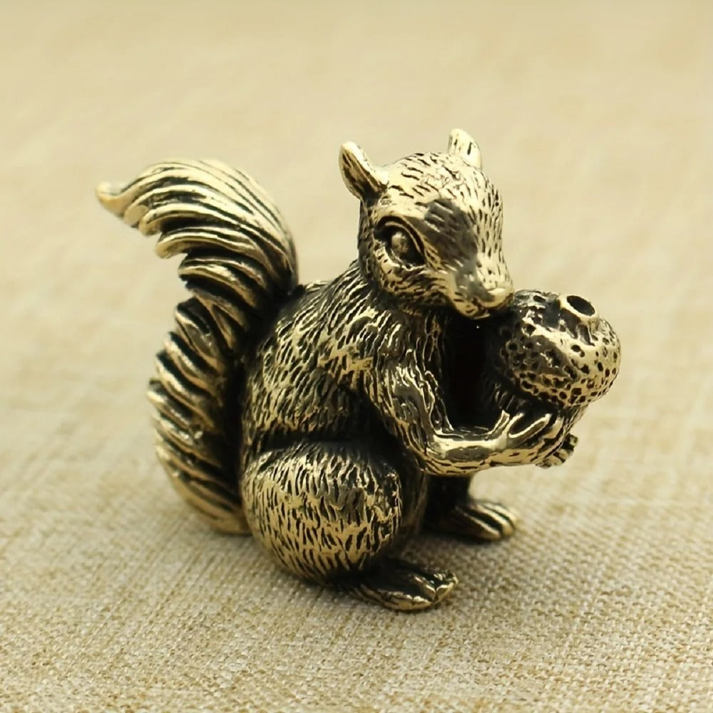 Antique Brass Squirrel Figurine – Solid Incense Holder